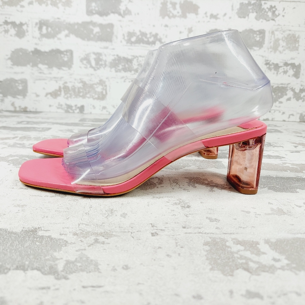 New Schutz  Ariella Clear Straps Block Heel Slip On Sandals O277